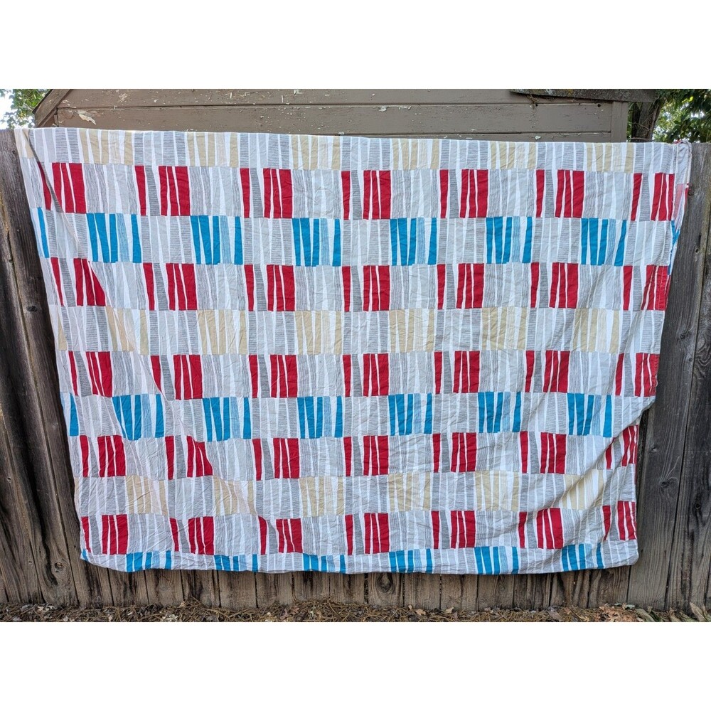 IKEA DUVET Cover + Pillow Case Red Teal Tan Geometric LAPPLJUNG RAND Full Queen - Picture 1 of 4